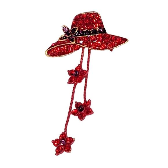 Unbranded Other - Vintage Red Hat Society Brooch Pin Red & Purple Rhinestones Two Flowered Chords